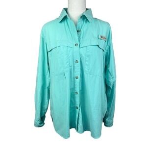 Columbia PFG Mint Green Long Sleeve Button Down Shirt M Fishing UPF 30